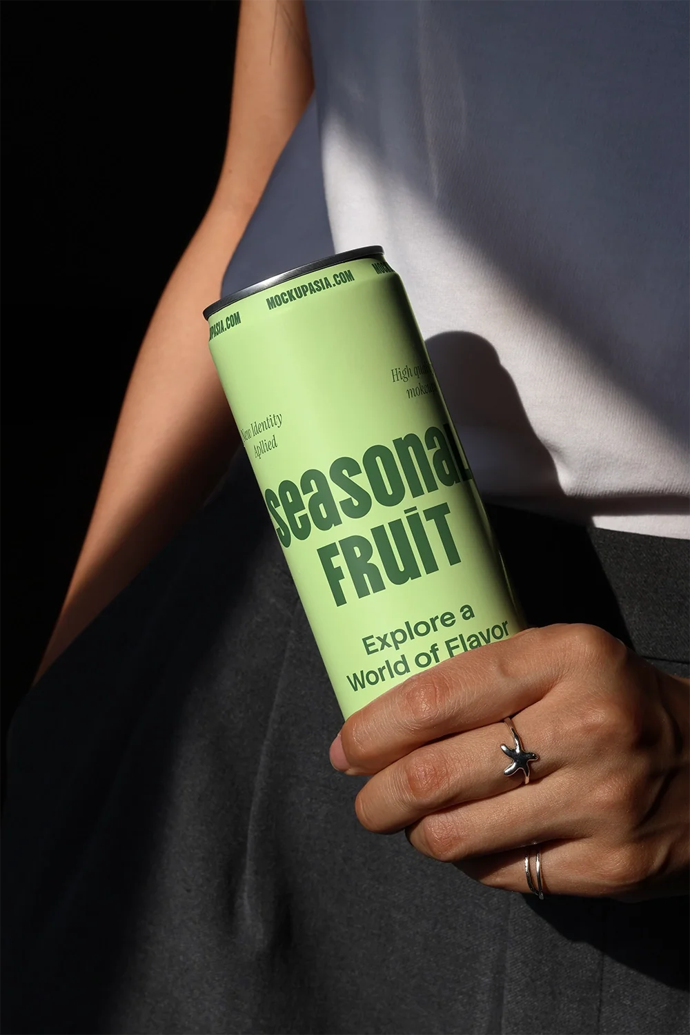 Design Studies: Slim Can & Soda Can Mockup CF01 – In Hand, Window Light
