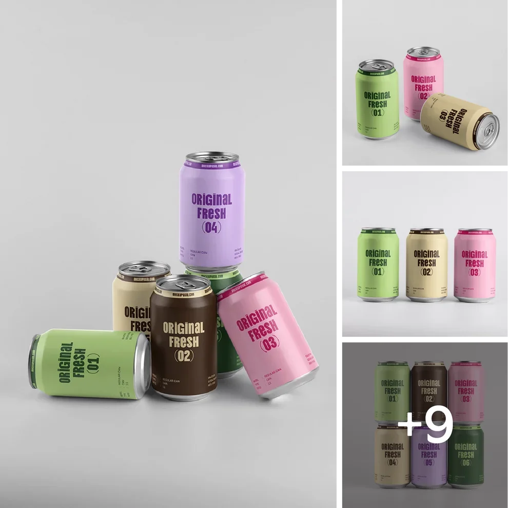 Design Studies: Regular Soda Can Mockup Bundle – 12 Professional Layouts (330ml) - Image 2