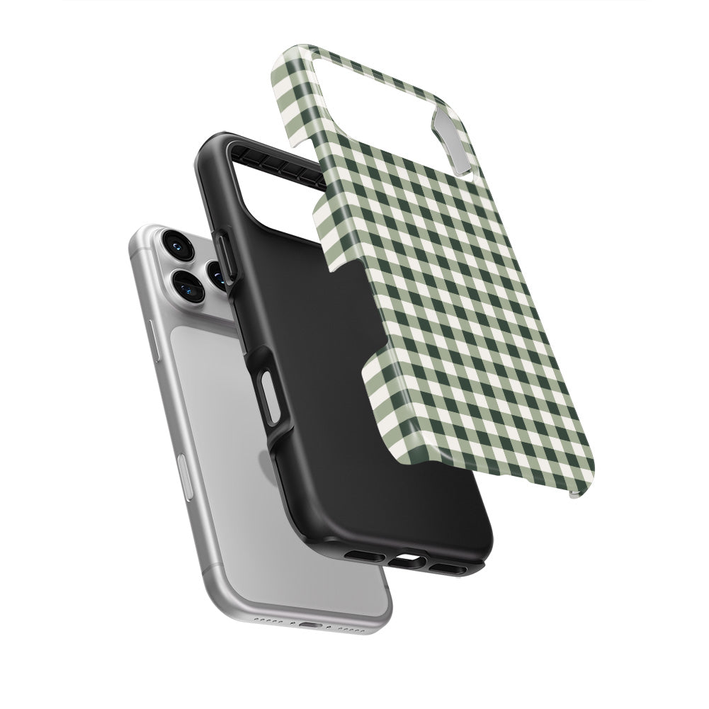 Deep Forest Gingham Tough Phone Case — hard outer shell and inner liner separated